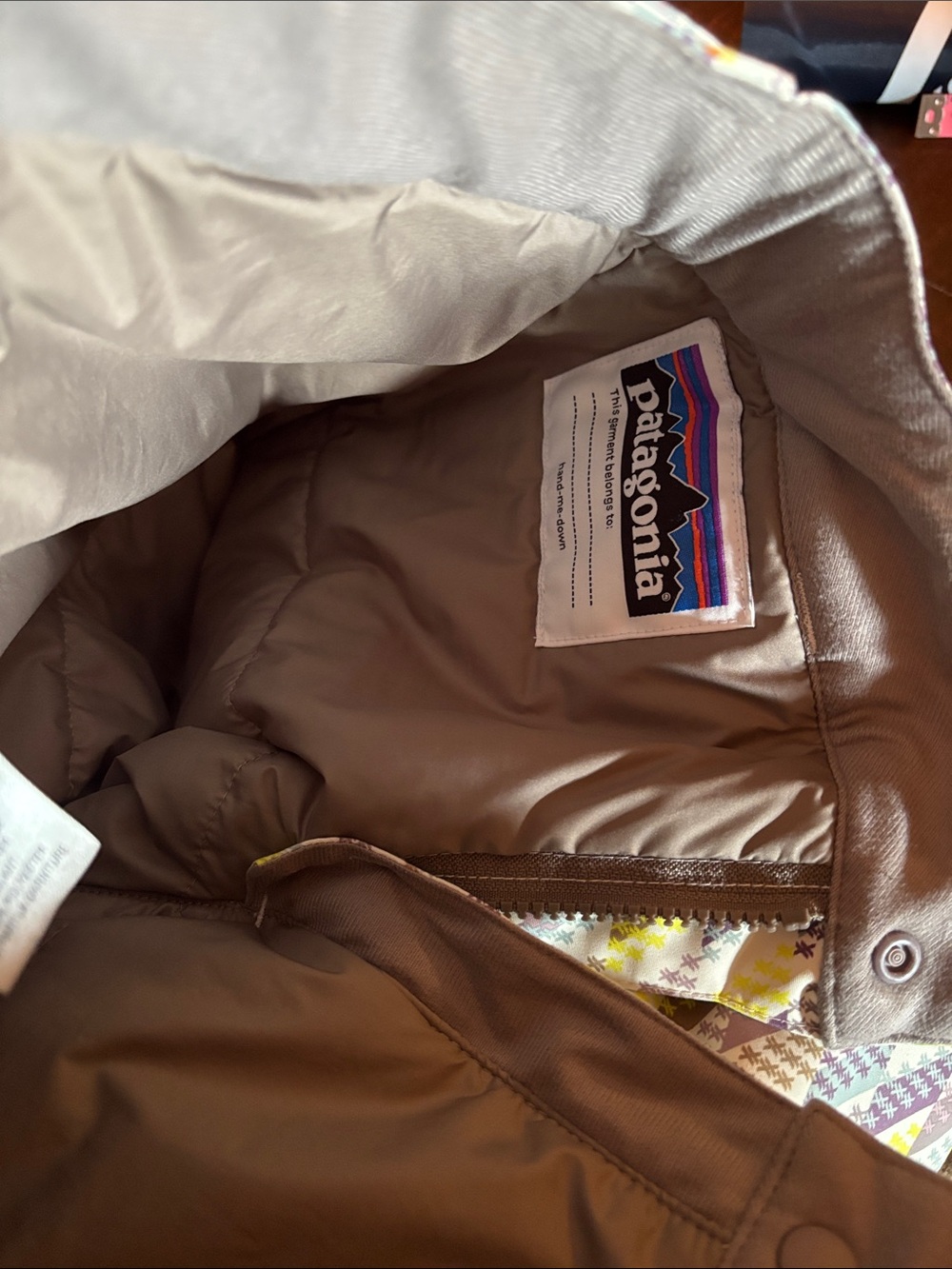Patagonia Kids Geometric Snow Pants in Yellow and Brown - Picture 10 of 10